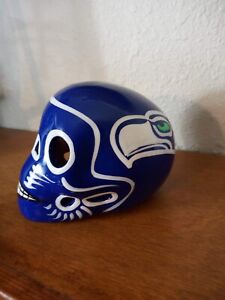 Seattle Seahawks, Skull Helmet, Ceramic. Clay Figure, Hand made/Painted 3''