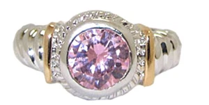 CZ silver cable ring rose pink white 18kt yellow gold silver round SIZE 6 New - Picture 1 of 4