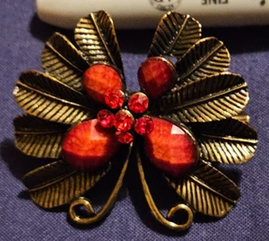 Flower Brooch Pin fastening Reds & Bronze never worn - Picture 1 of 7