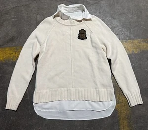 Lauren Ralph Lauren Womens Cream Sweater Medium Embroidered Crest Preppy Classic - Picture 1 of 8