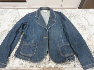 Talbots Petites Stretch Denim blau Jeansjacke/Blazer Größe 16 1 Knopf Taschen - Bild 1 von 5