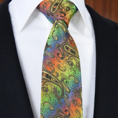 Rainbow Men's Tie Multicolour Swirl Silk Elegant Paisley Necktie Wedding Formal - Image 1 of 4