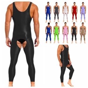 UK Men's Nylon U Neck Sleeveless Full Bodysuit Lingerie Bodystocking Underwear - Picture 1 of 74