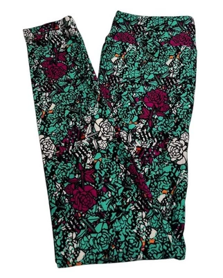 Leggings LuLaRoe OS Talla Única Floral TURQUESA Retro ROSA Coloridos Modernos Salón Foto 1 de 4