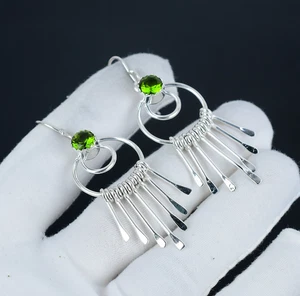 Peridot Gemstone Handmade 925 Sterling Silver Earrings August Birthstone - Picture 1 of 4