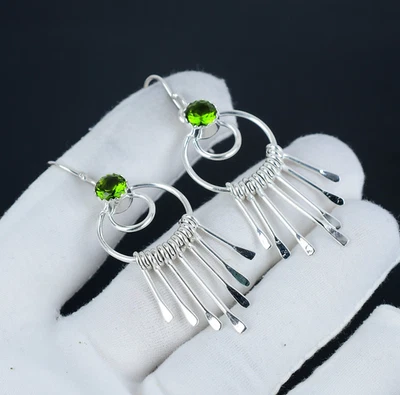 Peridot Gemstone Handmade 925 Sterling Silver Earrings August Birthstone - Image 1 of 4