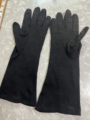 Guantes de algodón negros de colección años 50 para dama 12" Montgomery Wards Italia ribete de cuero M Foto 1 de 4