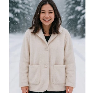 Max Studio London Cream Teddy Sherpa Jacket Women's Size L Cozy Button Front - Picture 1 of 8