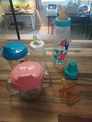 Evenflo Vintage Gerber Cherub Sippy Cup Baby Bottle Pacifier Lot 80s & 90's  - Image 1 of 4