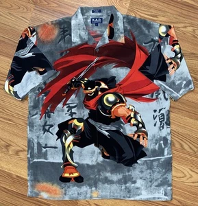 Vintage Y2K All Over Print Ninja Samurai Anime Button Up Shirt Large Baggy Skate - Picture 1 of 6