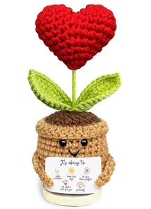 Positive Crochet Heart Motivational Flower -Great Gift For Coworker, Family, Etc - Picture 1 of 7