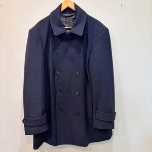 JOS A BANK Double Breasted Wool Blend Overcoat Blue Jacket Men’s Size XL REG - Picture 1 of 15