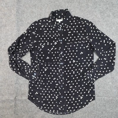 Top Equipment Mujer Extra Pequeño Seda Botón Delantero Manga Larga Lunares Foto 1 de 4