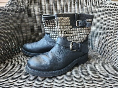 (F096 913) 👢 Bottines Biker ASH Cloutées – Cuir Noir – Taille 38 Made in Mexico - Photo 1/4
