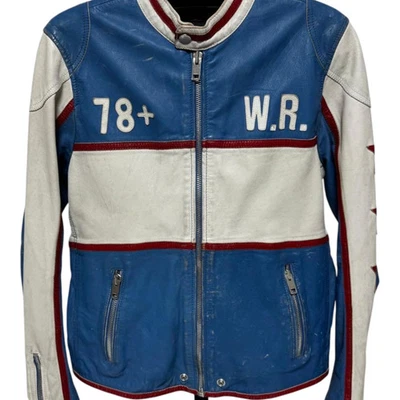 Chaqueta de Cuero Diesel L-Racing M Azul Motoracing Estilo Single Rider Usada Foto 1 de 4