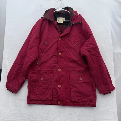 Chaqueta de Colección LL Bean Para Hombres M Roja Tareas Parka Cremallera Completa Línea de Lana Lona Con Capucha Foto 1 de 4