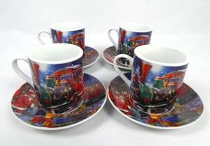 Alpine Cuisine Expresso Tassen & Untertassen Weihnachtsmann Weihnachtszug 4er Set Porzellan - Bild 1 von 6