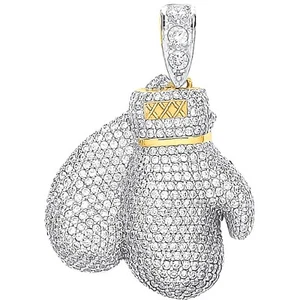 9ct Yellow Gold Large Cubic Zirconia Boxing Gloves Pendant - Picture 1 of 12