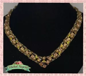 Necklace Lovely Jewelry Michal Negrin Crystals Flowers Made in Israel - Picture 1 of 9