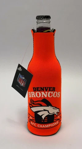 Denver Broncos Bottle Suit Neoprene Beer Koozie Zipper Cooler Orange Cover
