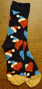 Happy Socks Navy With Hearts Santa Hats Socks Size Men 10-13 Women's 9-11 Unisex - Picture 1 of 1