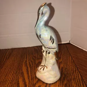 Vintage Blue Lusterware Heron Egret Figurine Flower Frog 9" Tall (3) - Picture 1 of 9