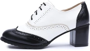 Women Pointed Toed Wingtip Block Heels Oxford Dress Work Brogue Shoes - Picture 1 of 6