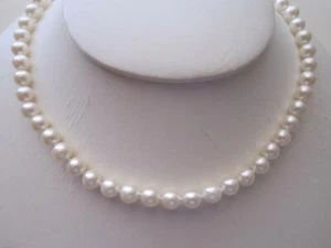 Akoya 18 Inch 6.5-7 Millimeters White Pearl Necklace,14K. Yellow Gold Clasp, New - Picture 1 of 10
