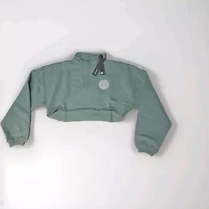 YoungLA Women's Teddy Crop Sweater 1/4 Zip Long Sleeve Moss Green Ovrszd XS NWT - Picture 1 of 10