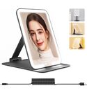 Rechargeable Travel/make-up Mirror With Led Light 3 Colour Modes Black