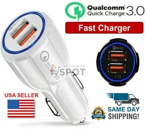 Fast Car Charger, 30W Qualcomm QC3.0 Certified 2 USB Port For iPhone Samsung LG - Picture 1 of 10