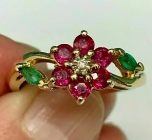 2Ct Marquise Lab-Created Ruby Flower Wedding Ring 14k Yellow Gold Finish - Picture 1 of 4