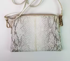 Elms & King Leather Handbag Womens 24x16cm White Gold Animal Print Crossbody - Picture 1 of 8
