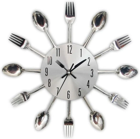 Stainless steel Kitchen clock with spoon and folk,buy one get one gift free Cover
