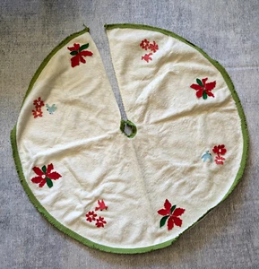 VINTAGE Handmade Tree Skirt Felt BIRD Poinsettia RETRO XMas - Picture 1 of 10