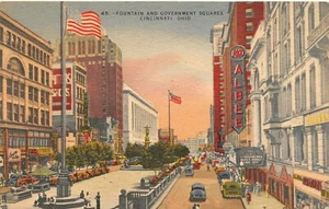 Fountain & Government Squares Cars Street Scene Cincinnati,OH 1940's Postcard - Picture 1 of 2