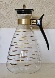 Vintage Pyrex Mid Century Modern Glas Kaffee Karaffe Gold Tiger Streifen #4612 - Bild 1 von 9