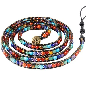 Handmade Leather Beaded Stone Wraps Bracelet Collection for Unisex Chakra - Picture 1 of 5