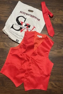 Men's Vesuvio Napoli Tuxedo Vest & Tie Red Sz Medium - Picture 1 of 7