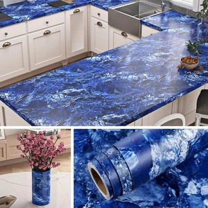 Livelynine 15.8x197 Blue Marble Peel and Stick Wallpaper Kitchen Countertop C... - Picture 1 of 8