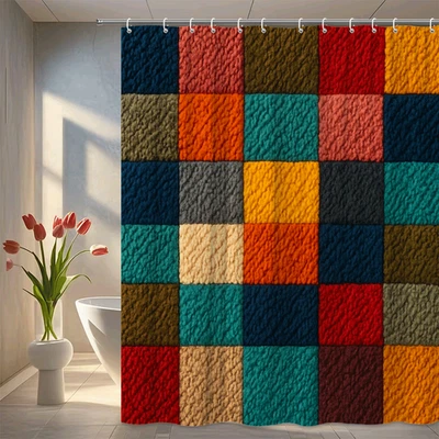 Cortina de ducha de tela de retazos coloridos - Impermeable decoración del hogar Foto 1 de 4