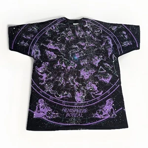 Vintage 90s Liquid Blue T Shirt XL Constellations Zodiac Astrology AOP - Picture 1 of 8