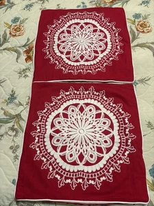 Pillow Shams Covers Embroidered Medallion, 17” Square, Zip Closure - Picture 1 of 5