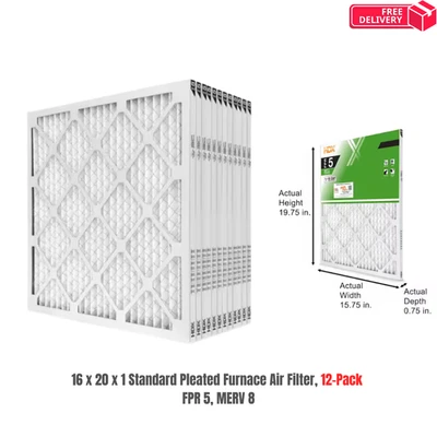 HDX 16 x 20 x 1 Standard Pleated Air Filter FPR 5, 12-Pack, Air Filters Replacement