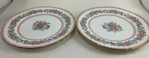 LOTE DE 2 PLATOS DE ENSALADA SHELLEY POMPADOUR 13516 PORCELANA DE HUESO FINO HECHOS EN INGLATERRA - Imagen 1 de 3