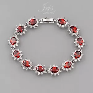 7.5 In Women White Gold Plated Ruby Red Cubic Zirconia Tennis Bracelet Wedding 7 - Picture 1 of 5