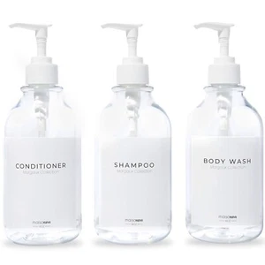 Bamboo Pump Bottle Set 500ML Refillable Shampoo and Conditioner Dispenser Empty - Picture 1 of 24