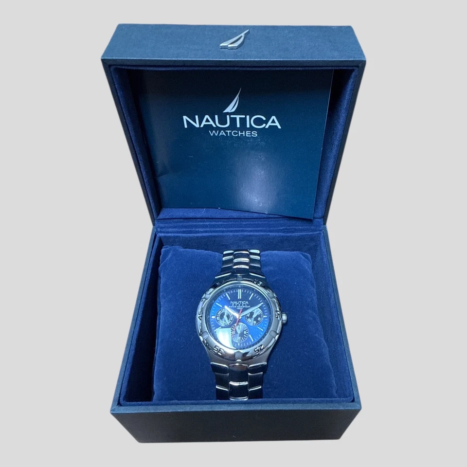 Nautica N10061 Men’s Chronograph Watch Blue Dial Stainless Steel – New Battery - image 1 of 4
