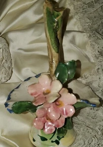 FLB signed ITALY CERAMIC/PORCELAIN BASKET HAND PAINTED WITH ATTACHED FLOWERS - Picture 1 of 11