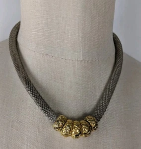 Liz Claiborne Silver Gold Fashion Mixed Media Beaded Necklace Statement - Picture 1 of 6